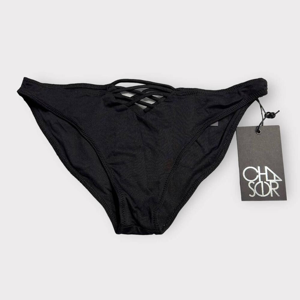 Chaser Swim Black Strappy Bikini Bottom Women's Size Medium NWT